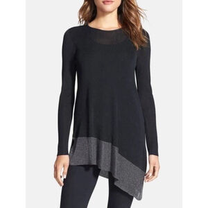 NWOT Eileen Fisher Black Rayon Nylon Crinkle Metallic Round Neck Tunic Size S